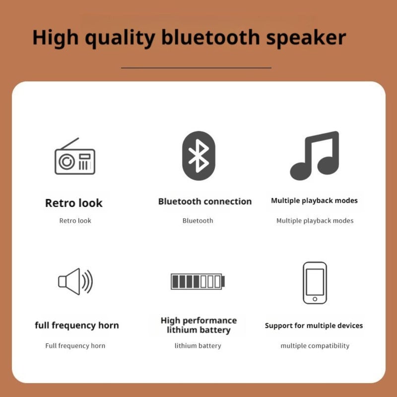 Retro Bluetooth Speaker with FM Radio & TF Card Play, Portable Wireless Speaker with 3 Modes, USB Rechargeable for Home and Outdoor Use (Yellow) - Image 4